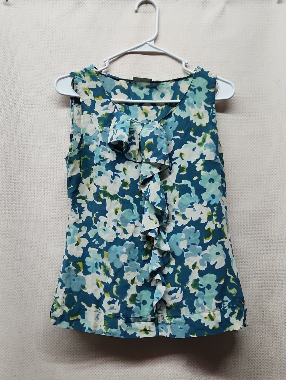 Halogen Teal Blue Green Floral Ruffle Sleeveless Camisole Top